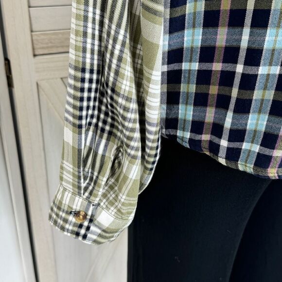 Cato Patchwork Multi Plaid Button Up Shirt XL Rayon Long Sleeve - Picture 6 of 12